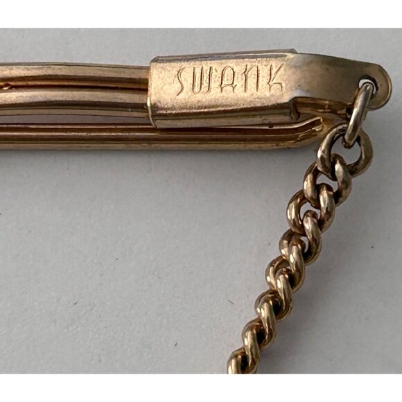 Vintage Swank Masonic Tie Bar Chain Pendant Gold Tone Blue Freemason Symbol - Picture 4 of 4
